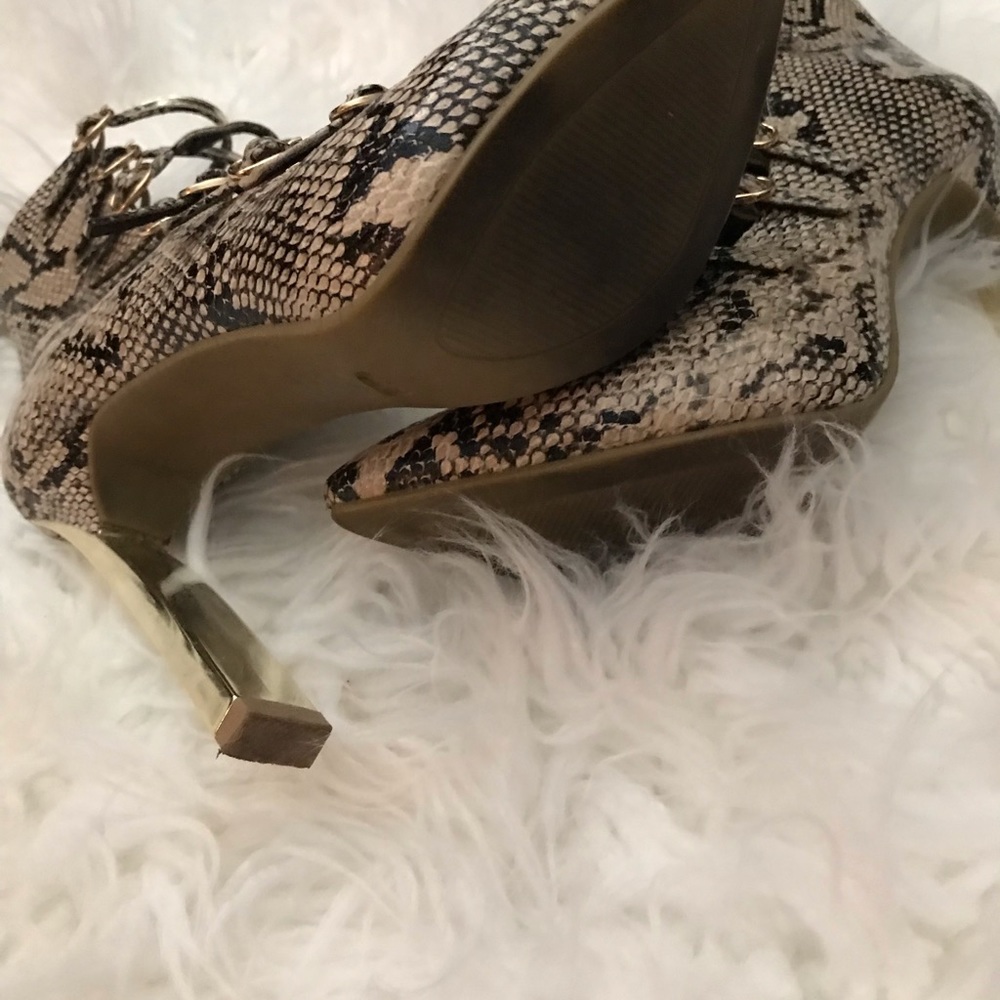 Strappy Back Zip Stiletto Booties Python Sz 7 - image 5